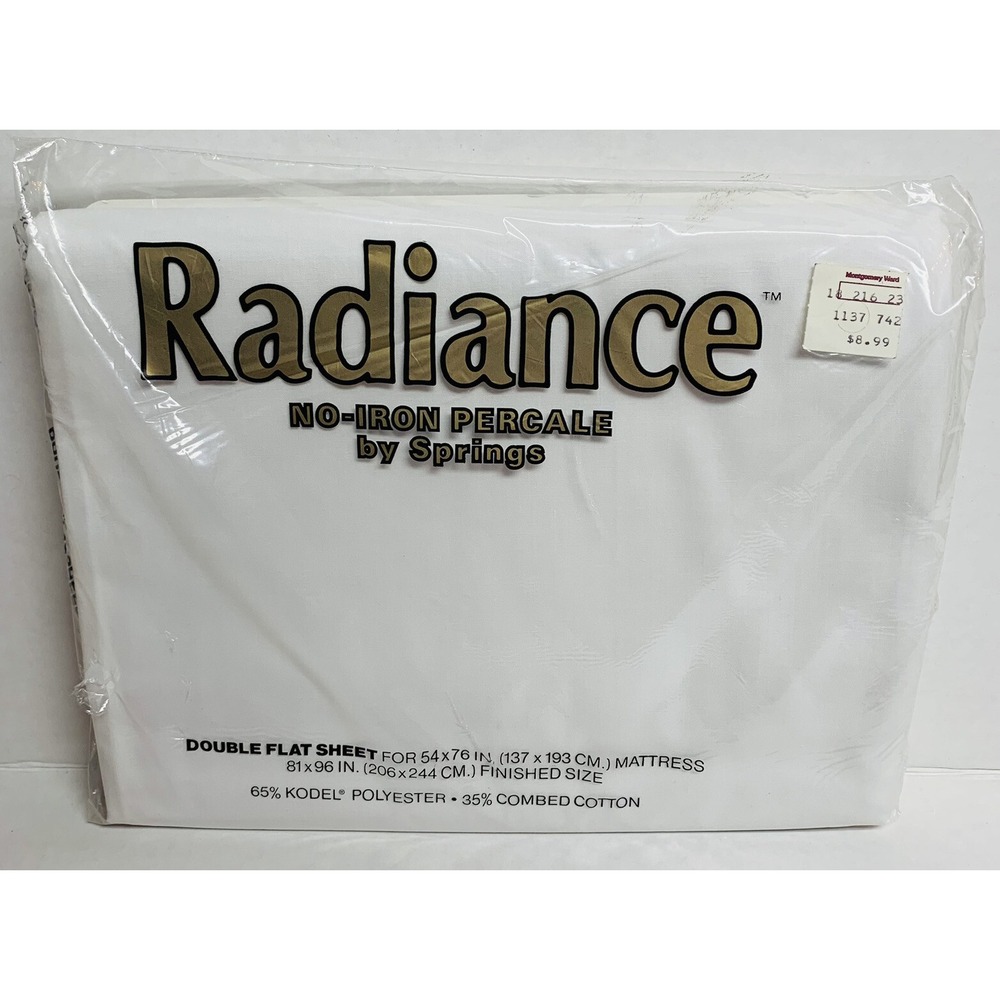 Vintage Radiance by Springs No Iron Percale Full Flat Sheet White Made USA NOS